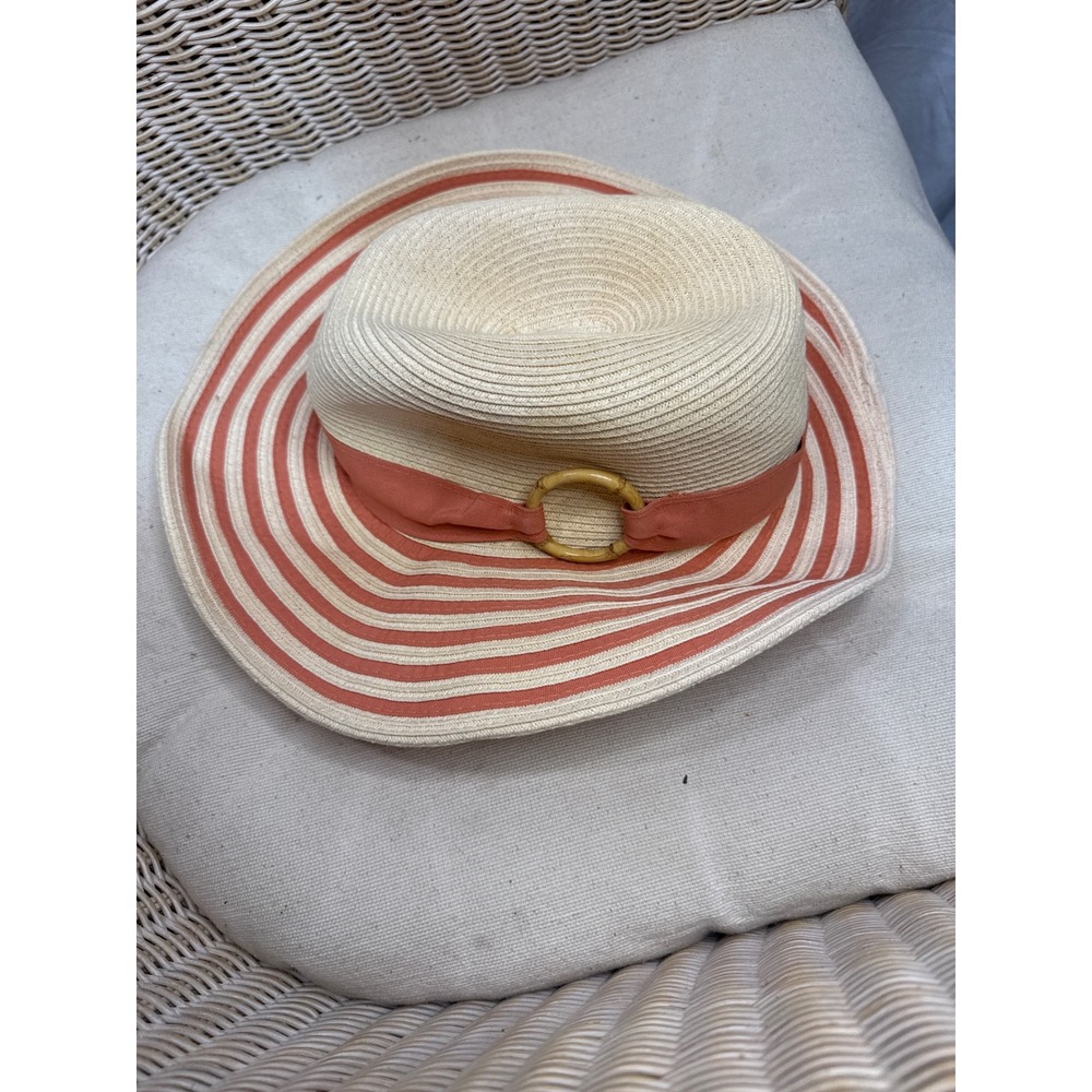 HBY Miami Striped Wide Brim Sun Hat Women's Straw Beach Travel Accessory